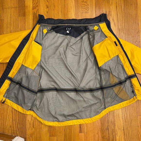 Vintage Men's GAP Yellow Rain Jacket Size Large L Hooded Full Zip August 2000 - Picture 10 of 10